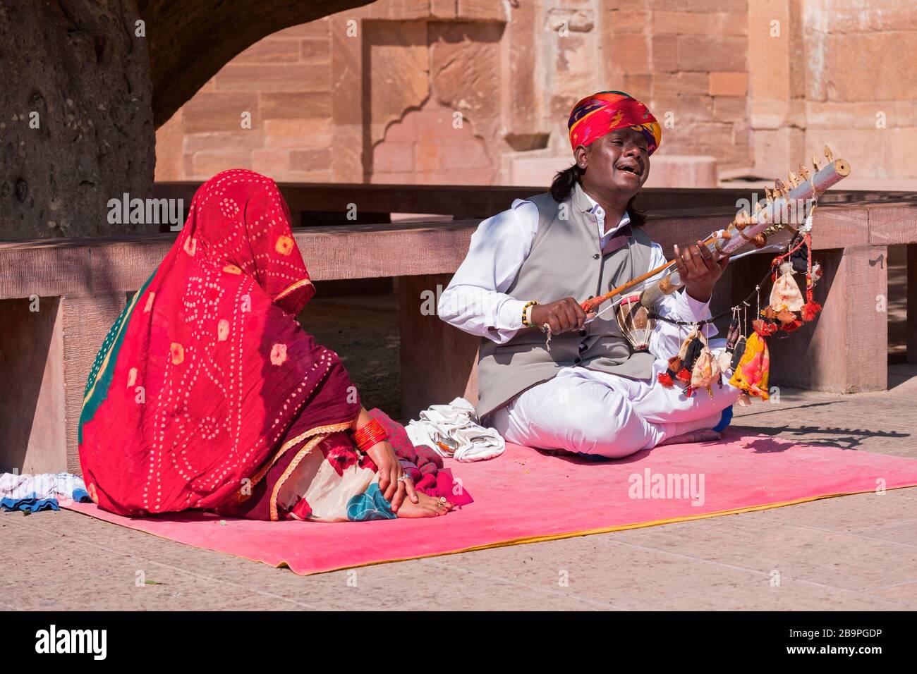 Musicista Mehrangarh Fort Jodhpur Rajasthan India Foto Stock