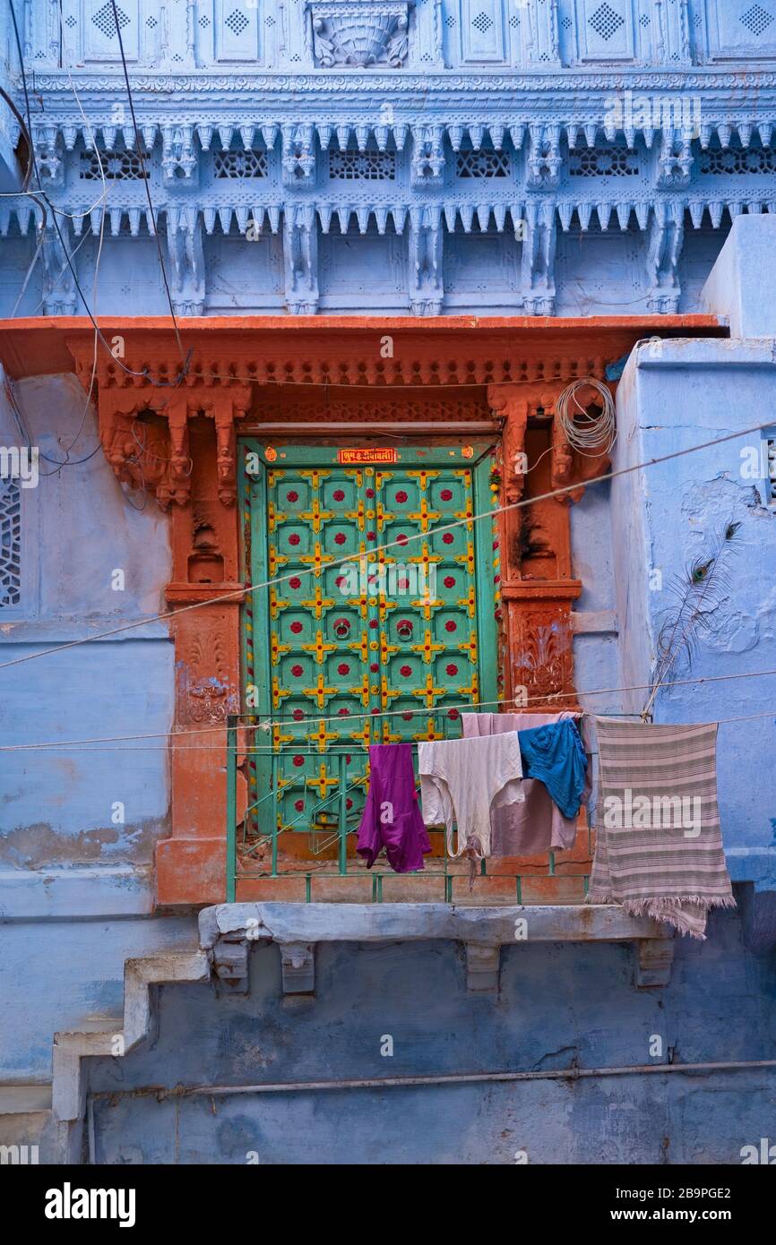 Porta tradizionale Jodhpur Rajasthan India Foto Stock