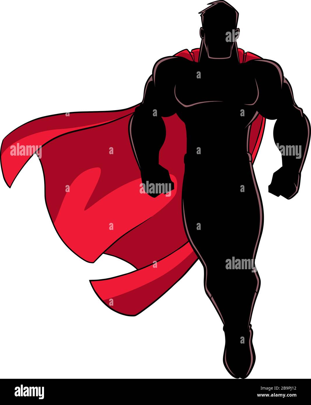 Supereroe volando su silhouette bianca Illustrazione Vettoriale