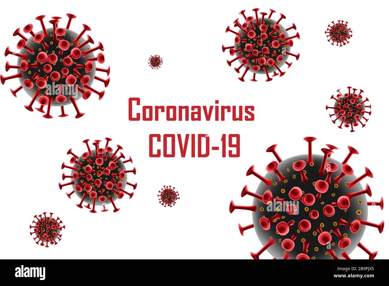 Banner Corona Virus 2019-ncov. Malattia del virus Wuhan, infezioni da Coronavirus di base. Illustrazione del vettore della molecola rossa di cellule di coronavirus. Illustrazione Vettoriale