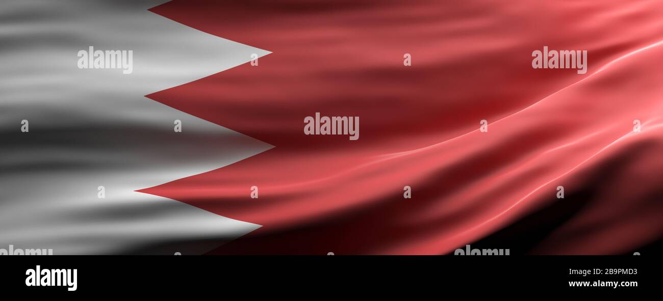 Simbolo del Bahrain. Bahrain bandiera nazionale ondeggiante texture sfondo, banner. illustrazione 3d Foto Stock