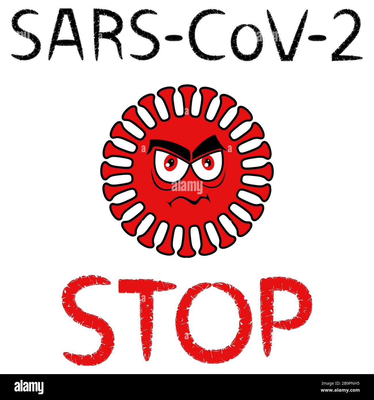 Struttura del coronavirus, coronavirus respiratorio 'stop' patogeno, illustrazione di cartoni animati isolata su sfondo bianco Illustrazione Vettoriale