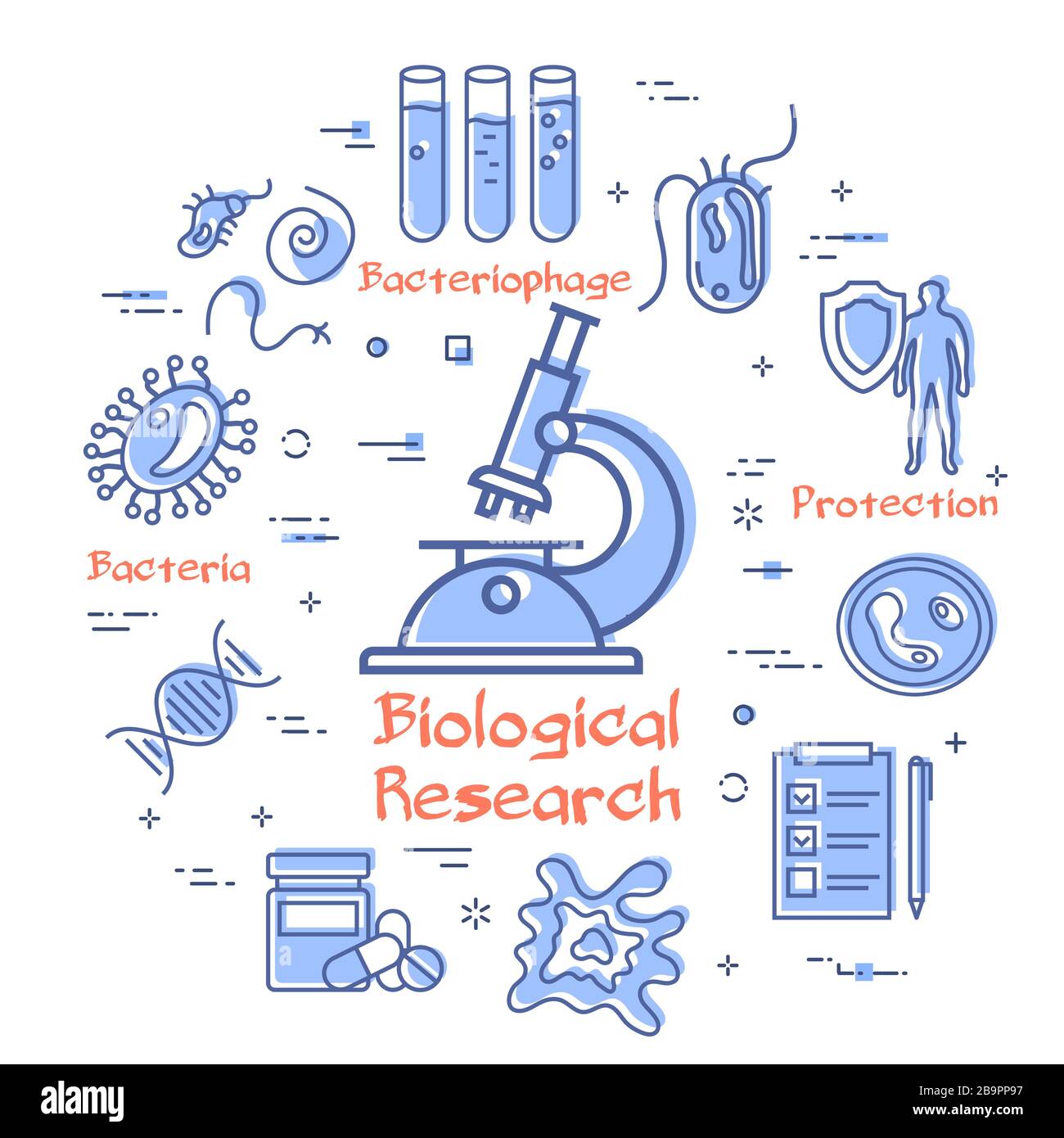 Concetto di linea vettoriale di bio-ricerca al microscopio Illustrazione Vettoriale