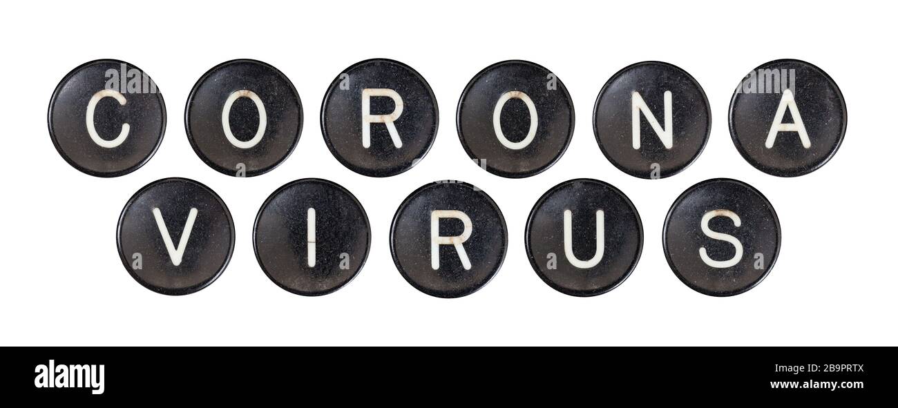 Vecchi bottoni per macchine da scrivere vintage - isolati su bianco - Coronavirus Foto Stock