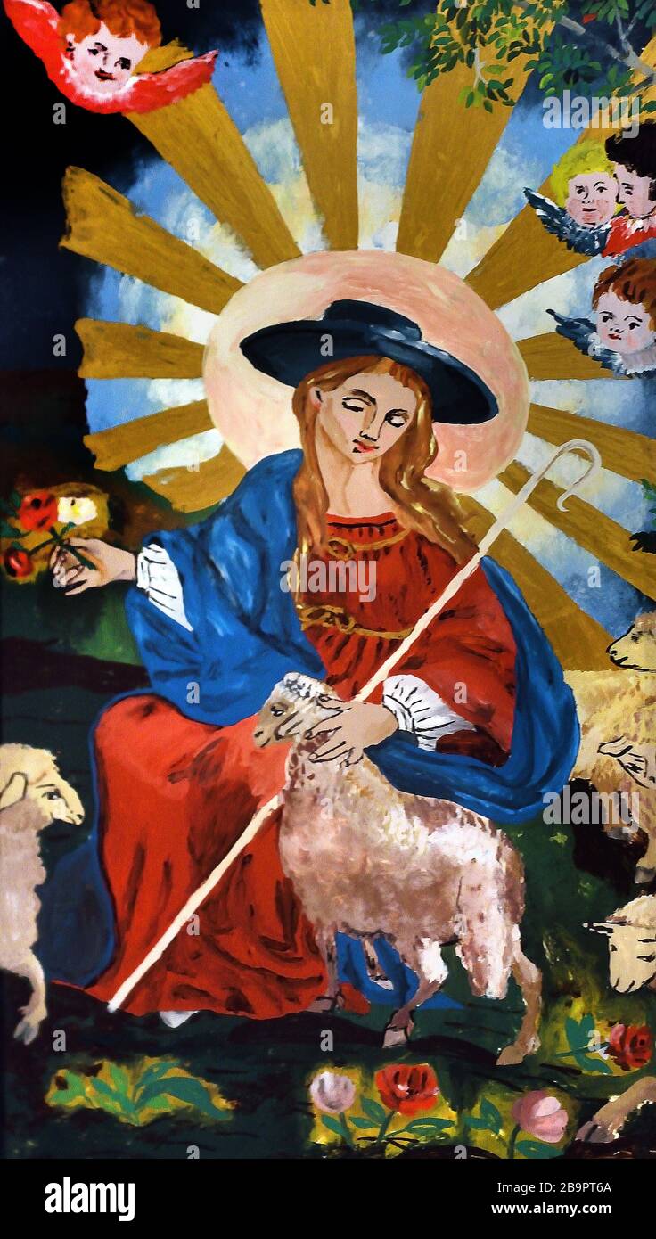 La Divina Pastorella 19 °-20 ° secolo Malaga Scuola ( vetro dipinto ) Sconosciuto Pittore Spagna, spagnolo Foto Stock