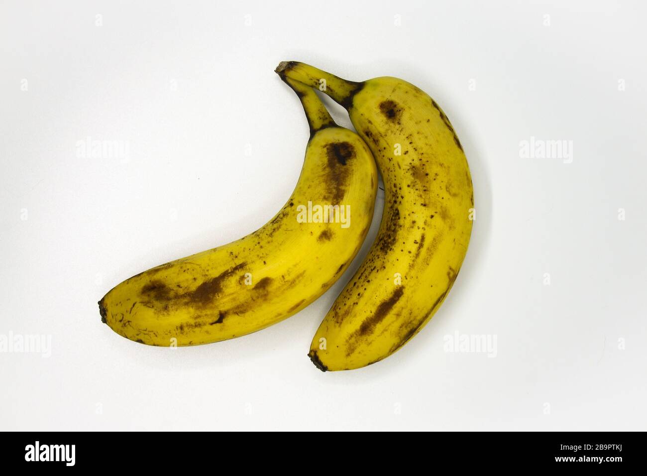 Banane leggermente più mature. Sono ancora adatti al consumo. Un esempio di cibo non sprecato che verrebbe gettato nel negozio Foto Stock