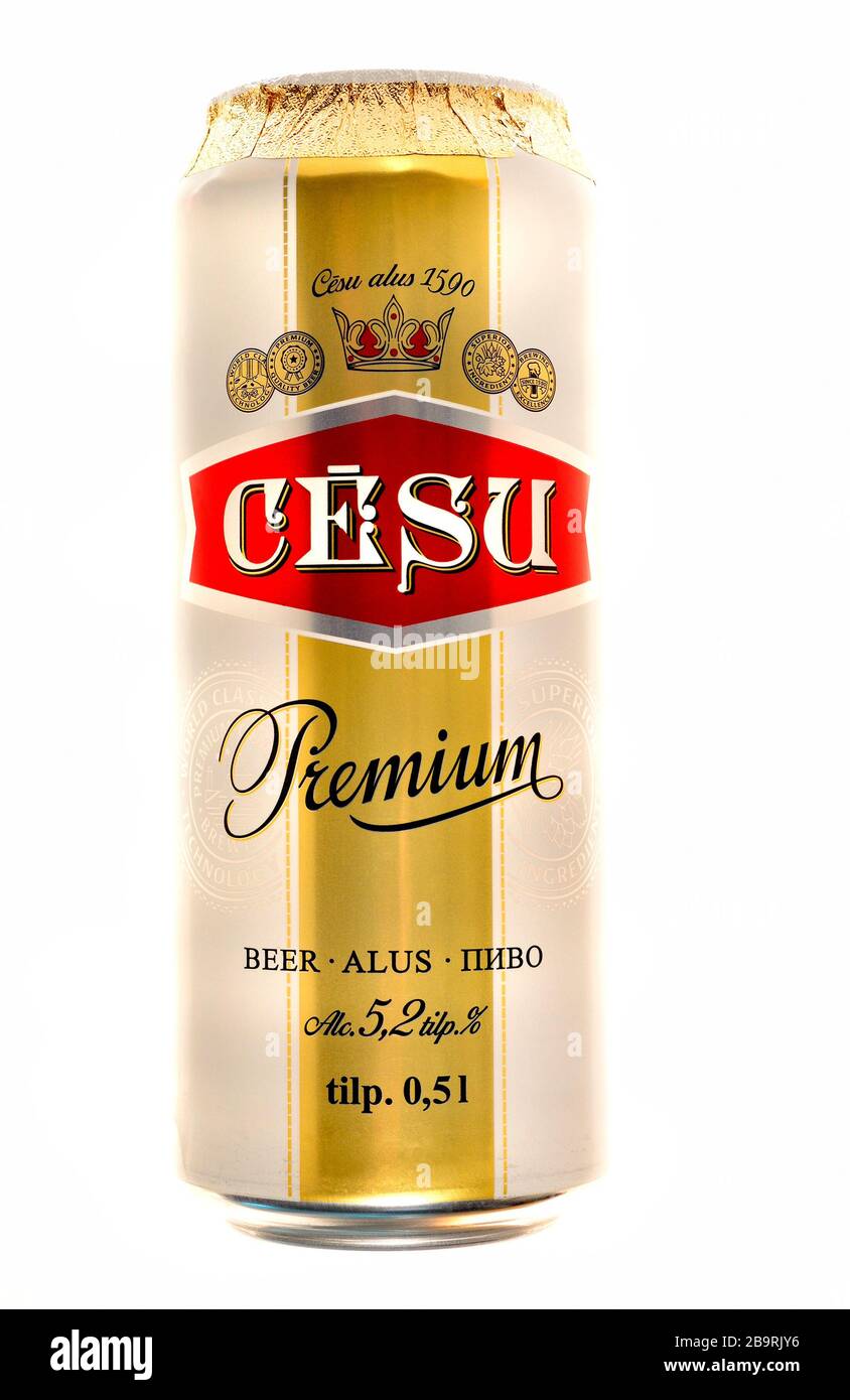 Lattina di birra - Cesu Premium birra (5.2% - Lettonia) Foto Stock