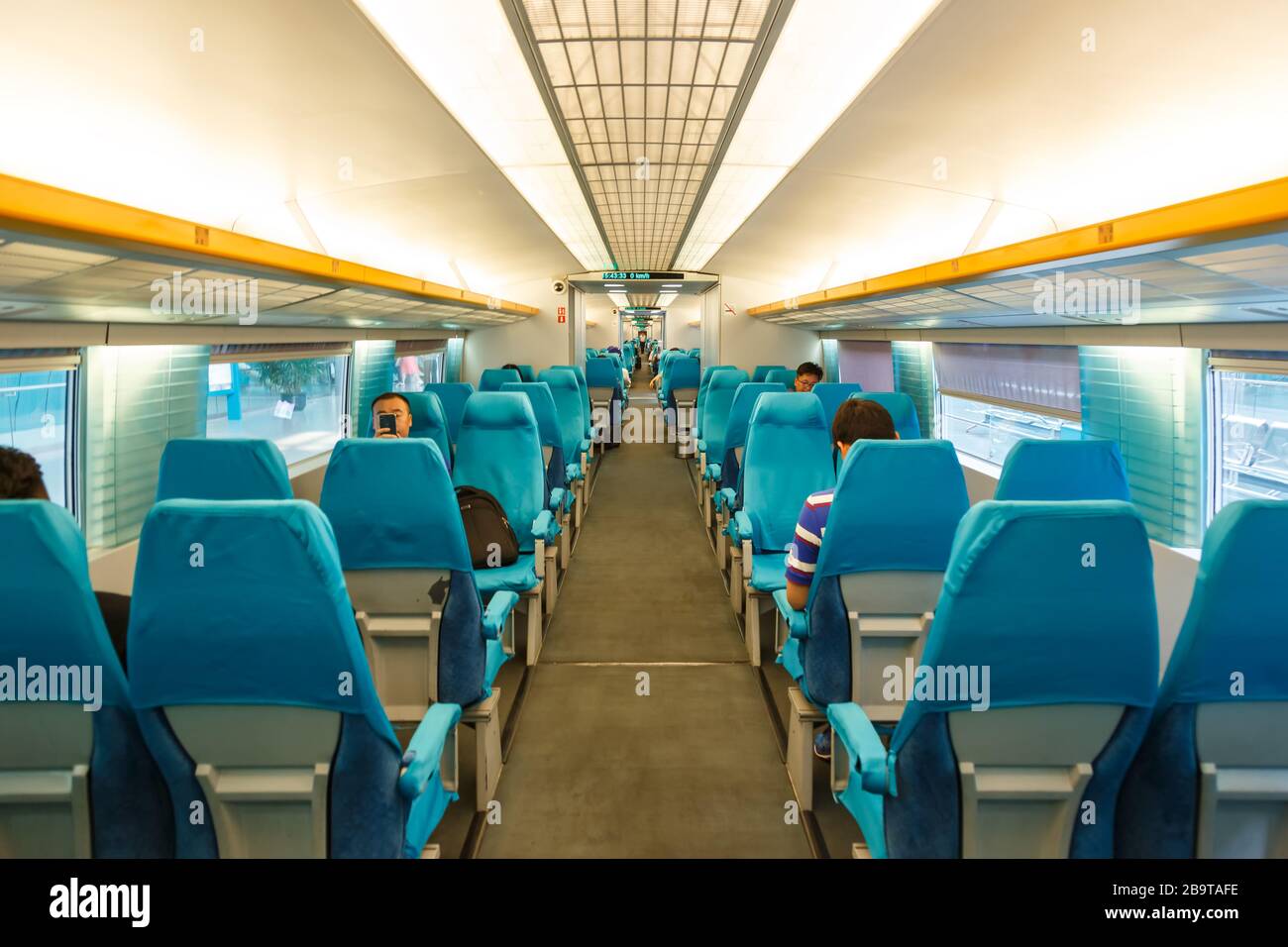 Shanghai, Cina – 27 settembre 2019: Shanghai Transfried Maglev levitazione magnetica treno spazio interno in Cina. Foto Stock