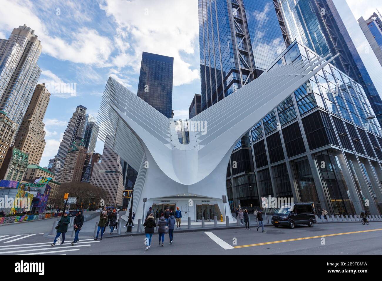 New York City, New York – 28 febbraio 2020: Stazione World Trade Center di Santiago Calatrava a New York, New York. Foto Stock