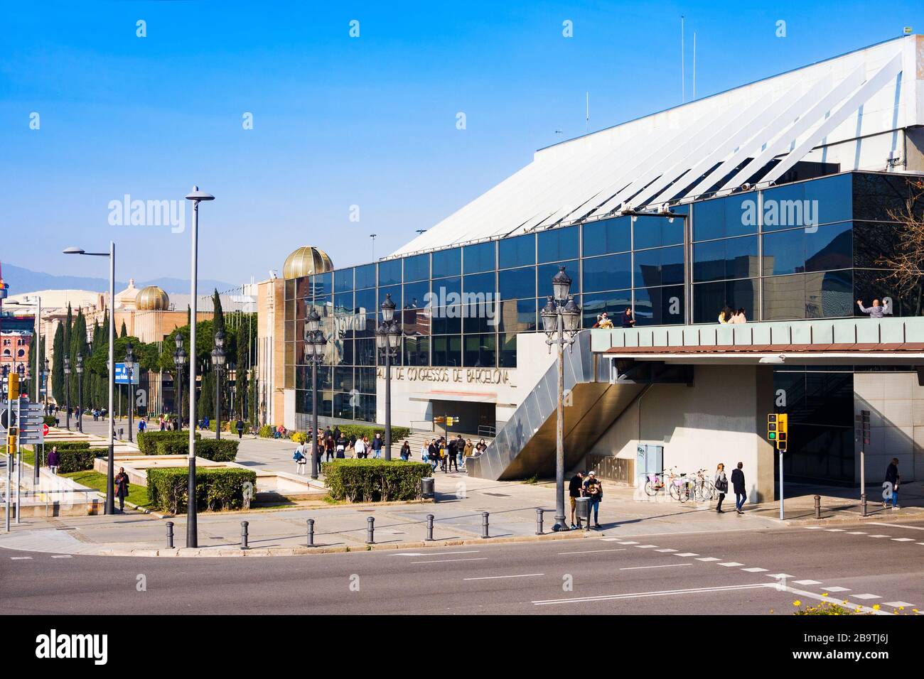 Barcellona, Spagna - 22 febbraio 2020: Palazzo dei Congressi (Palacio de Congresos) a Barcellona vicino a Placa De Espanya. E' un grande centro conferenze situato Foto Stock