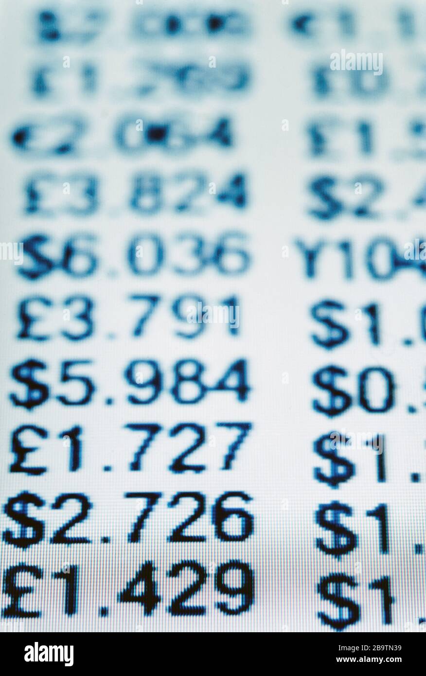 valori di valuta sullo schermo digitale Foto Stock