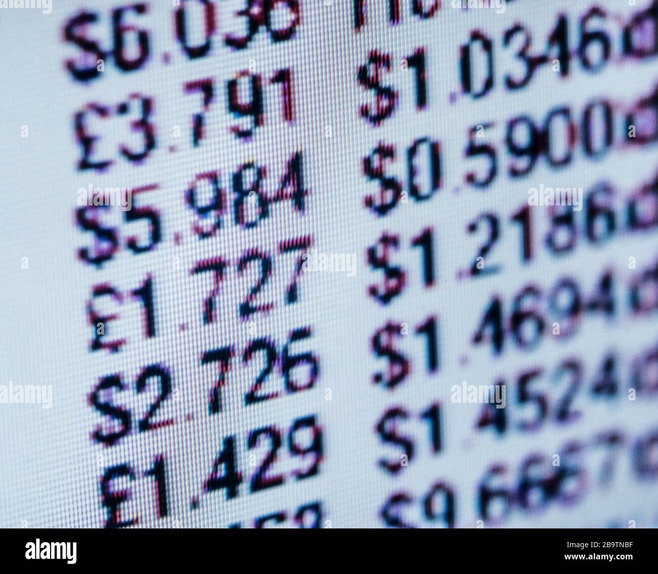 Cifre di valuta pixelizzate su schermo digitale Foto Stock