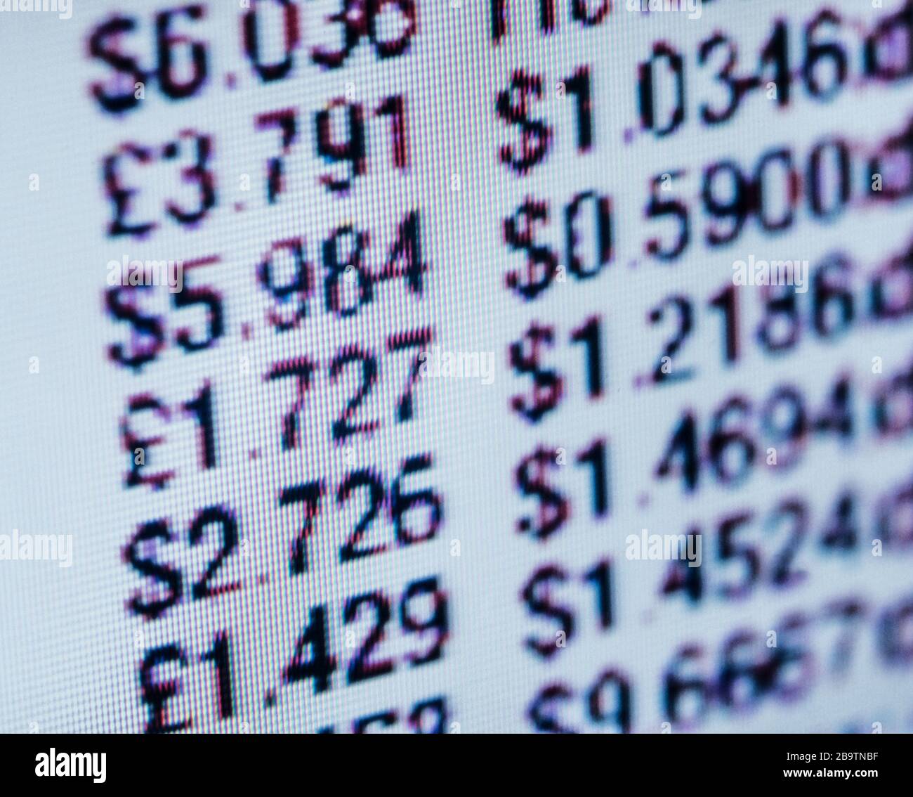 valori di valuta sullo schermo digitale Foto Stock
