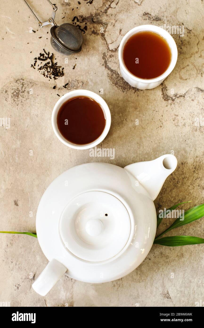 Tè cinese. Torta da tè Puerh Puerh, vista dall'alto Foto Stock