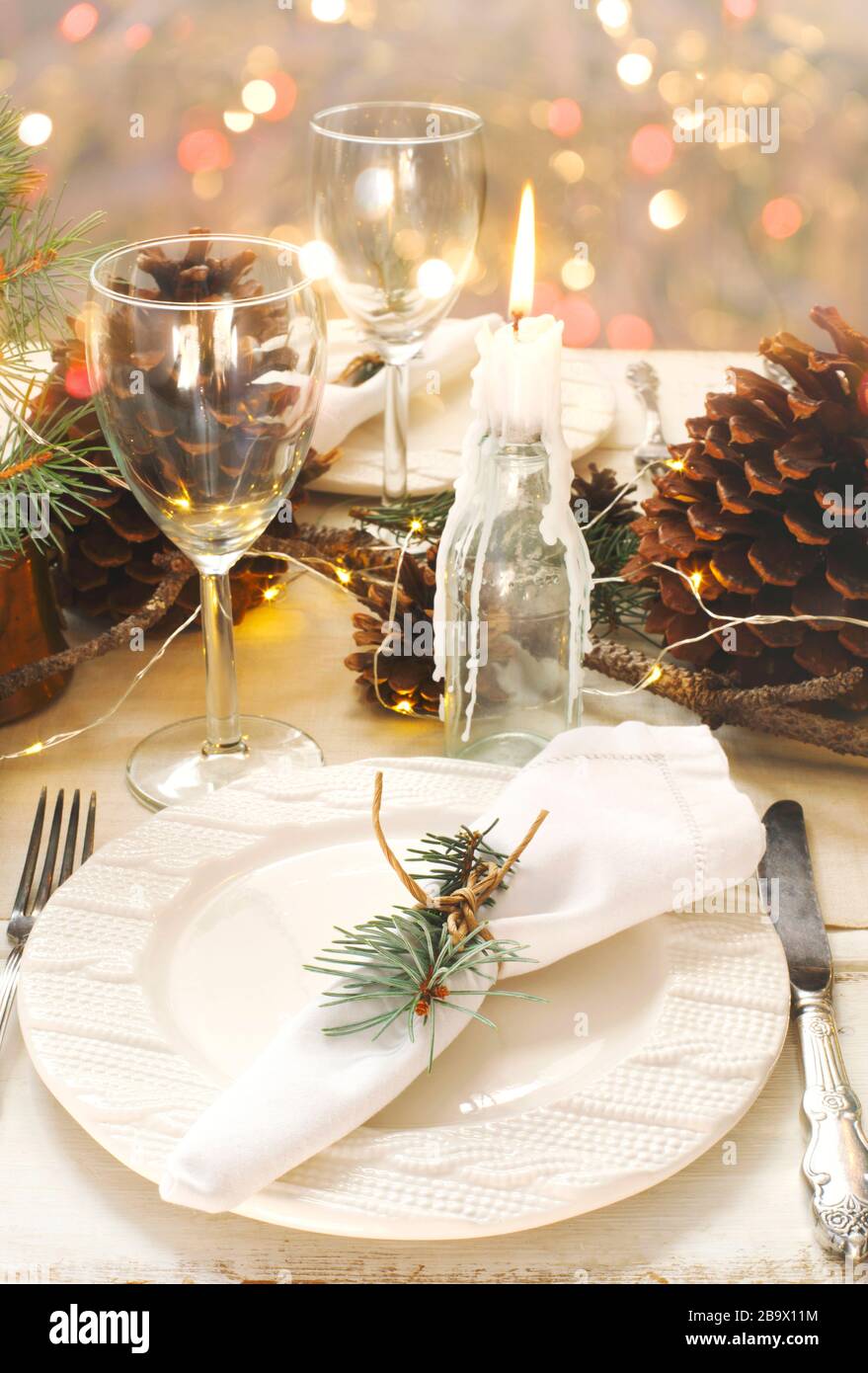 Tavola di natale l'impostazione. Foto Stock