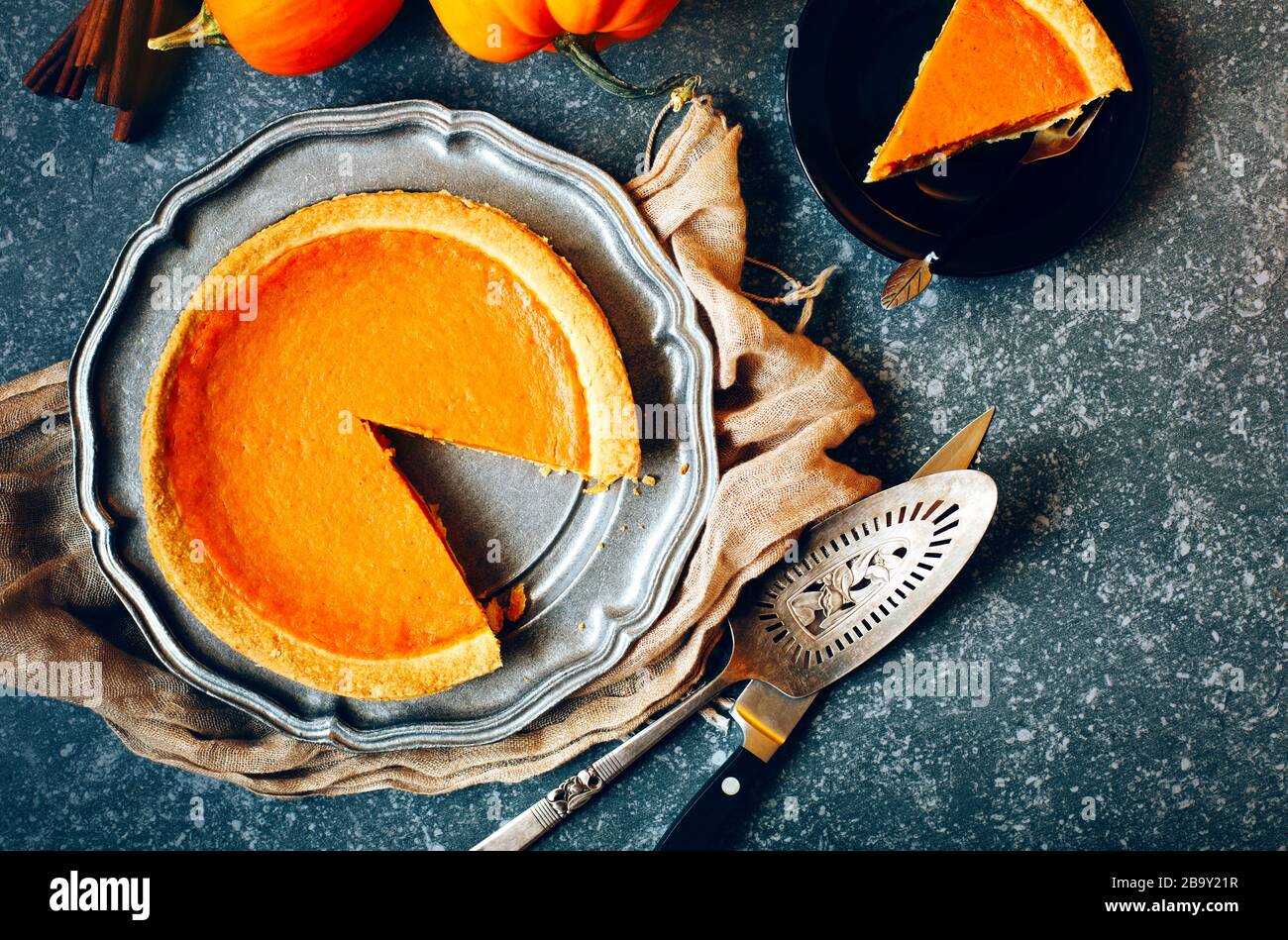 Torta di zucca, vista dall'alto Foto Stock