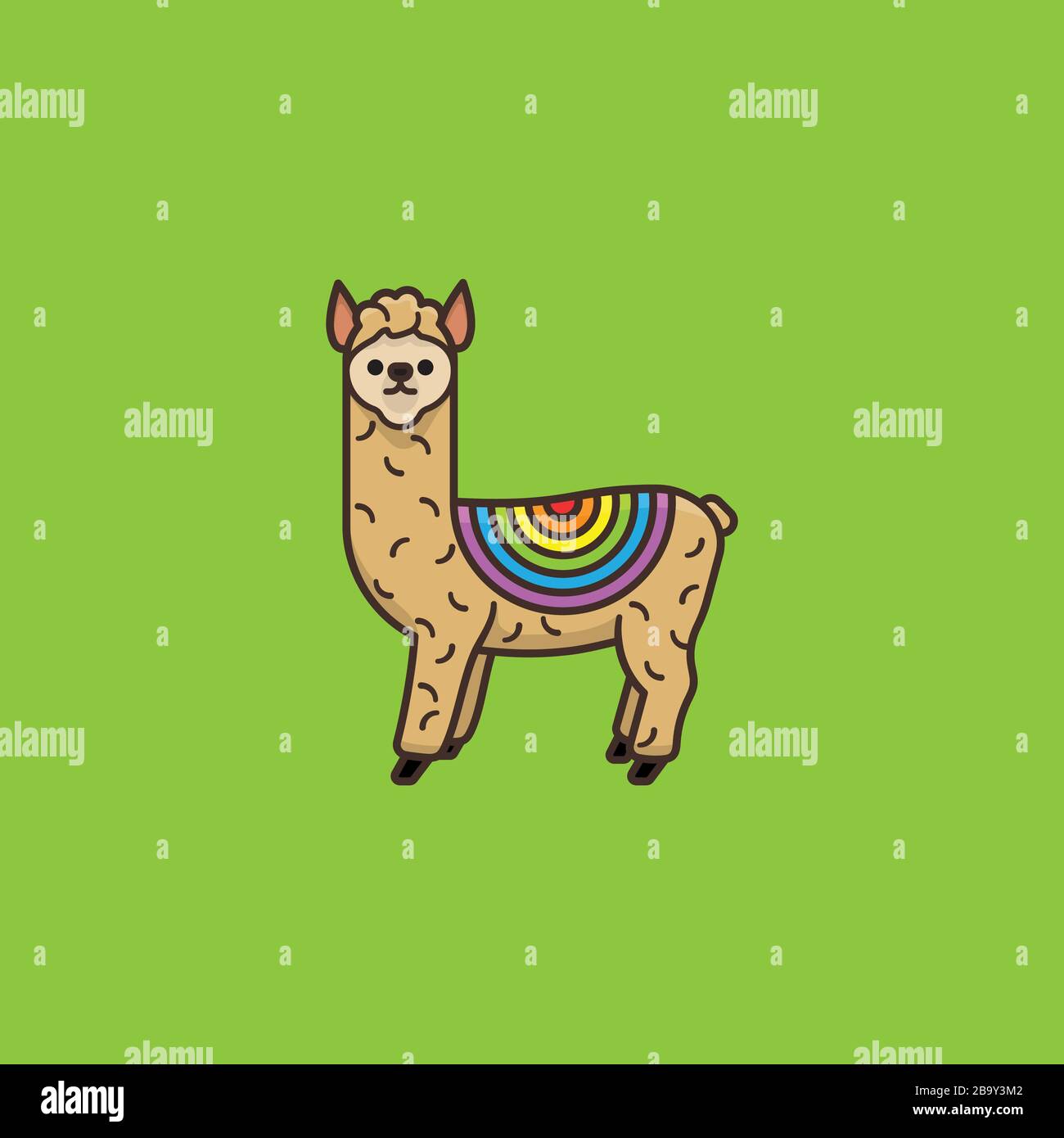 Alpaca con illustrazione vettoriale coperta di colore arcobaleno per trovare UN giorno arcobaleno il 3 aprile. Simbolo camelide sudamericano. Illustrazione Vettoriale