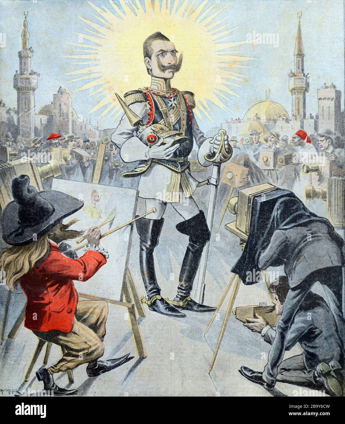 L'imperatore tedesco Wilhelm II (1859-1941), fotografato e dipinto durante il suo viaggio a Istanbul in Turchia nel 1898. Vintage o Vecchia illustrazione Foto Stock