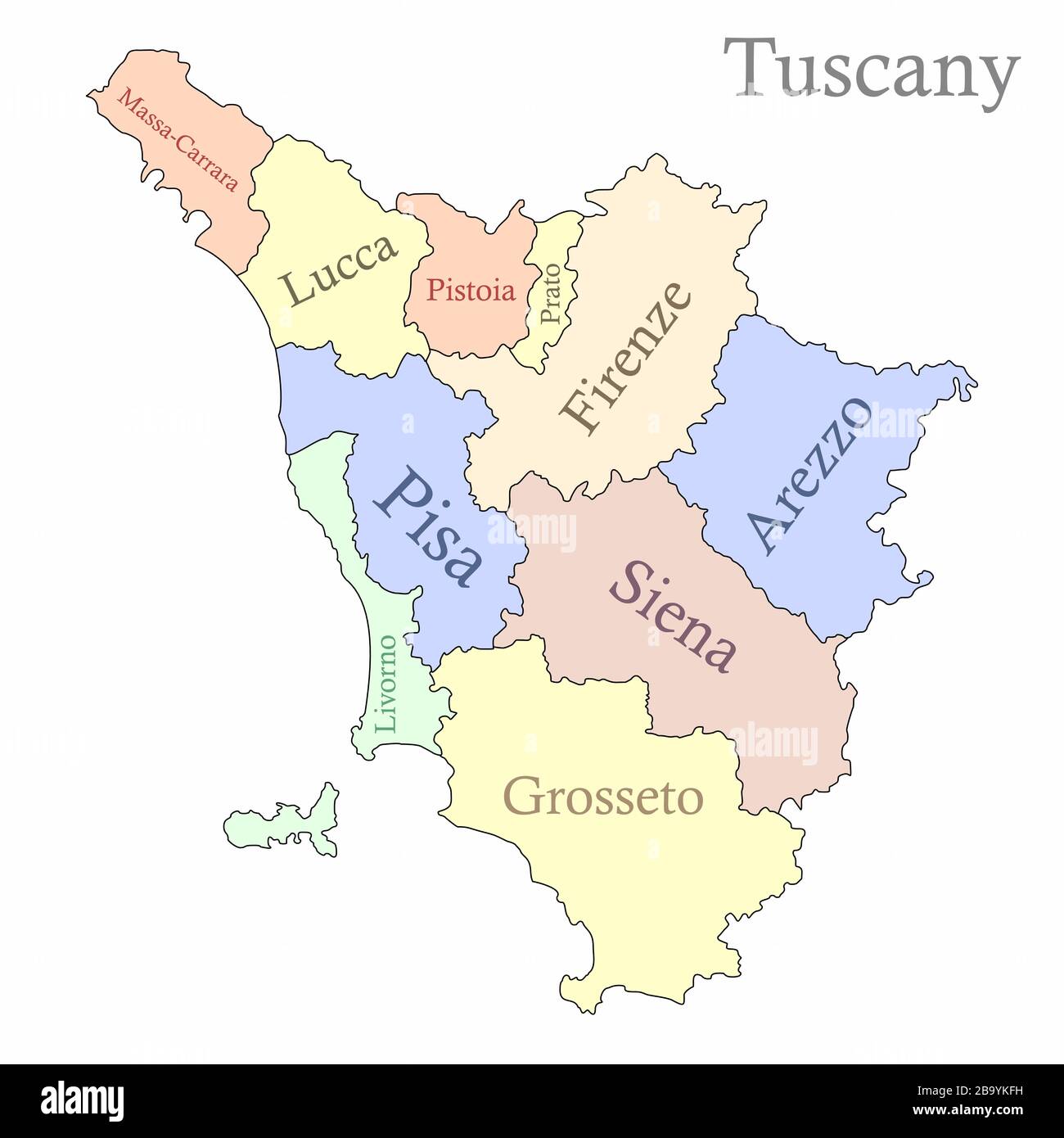 Mappa amministrativa della Toscana Illustrazione Vettoriale
