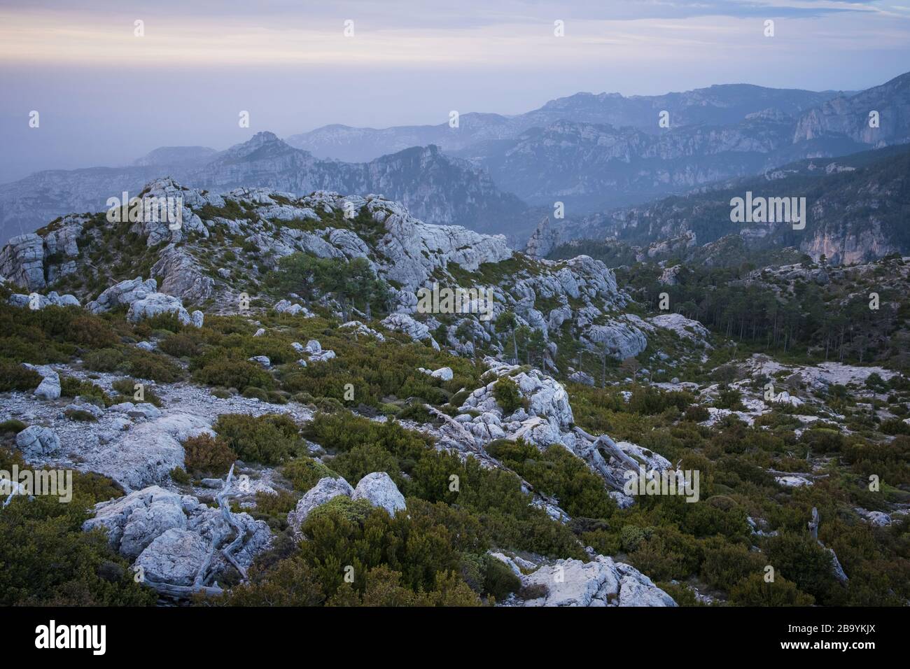 Paesaggio roccioso al Parco Naturale Els Ports. Catalogna. Spagna. Foto Stock