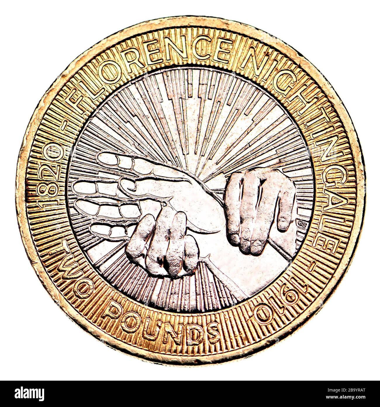 British £2 coin - 2010 - Centenario della morte di Florence Nightingale. Progettato da Gordon estati Foto Stock