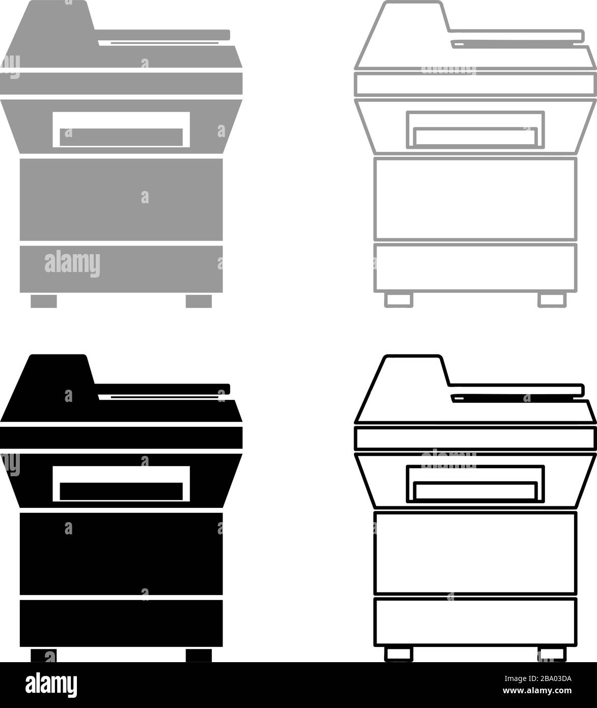Fotocopiatrice stampante fotocopiatrice per ufficio fotocopiatrice duplicata icona strumentazione contorno nero grigio colore illustrazione vettoriale stile piatto semplice immagine Illustrazione Vettoriale