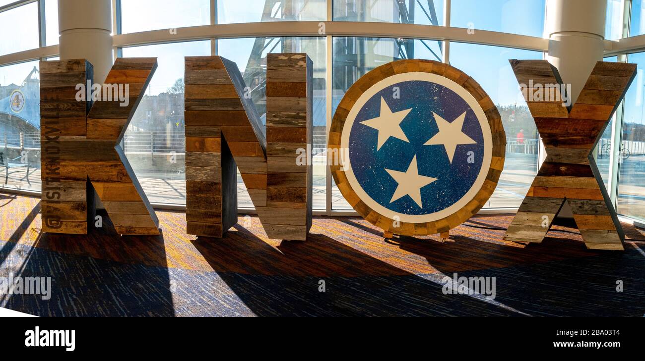 Grande cartello in legno KNOX per commemorare Knoxville, Tennessee Foto Stock