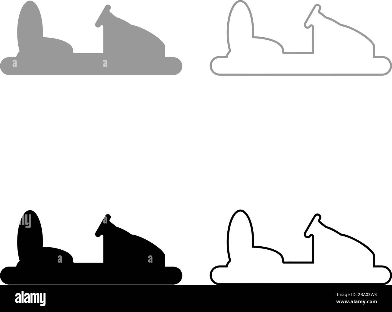 Paraurti silhouette auto macchina elettrica per pista Sideshow Parco divertimenti attrazione Dodgem icona contorno set nero grigio colore vettoriale illustrazione Illustrazione Vettoriale