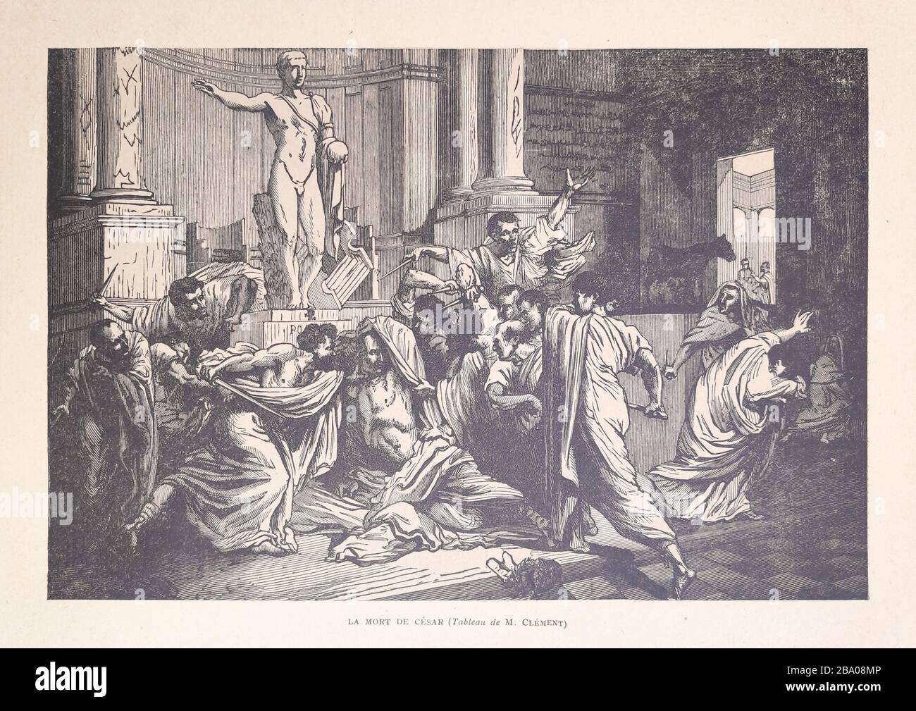 Illustrazione dell'assasinazione di Giulio Cesare di M. Clément pubblicata alla fine del 19 ° secolo. Foto Stock