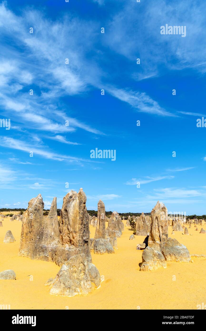 I Pinnacles, il Parco Nazionale di Nambung, Cervantes, Australia Occidentale, Australia Foto Stock