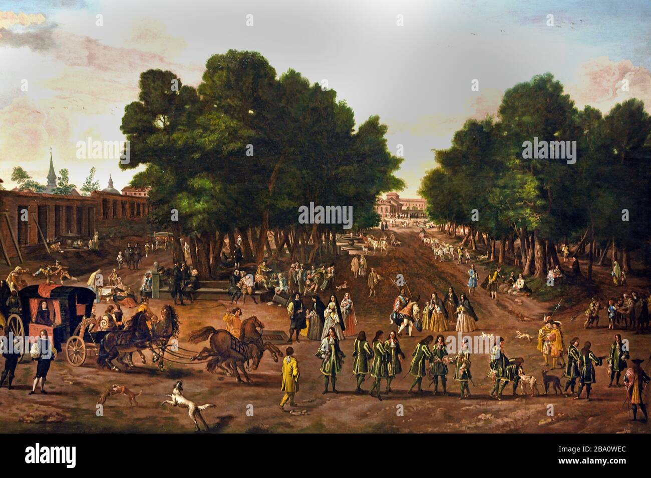 Vista della Carrera de San Jerónimo e il Paseo del Prado con una processione di carrelli 1680 Jan van Kessel III Belgio Spagna Foto Stock