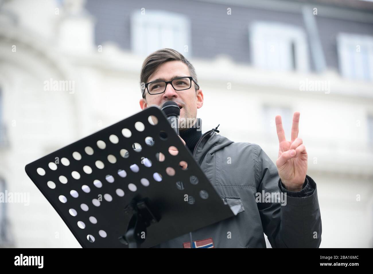 Vienna, Austria. Immagine di archivio dal 13 aprile 2019. Rally del movimento Austrian Identity. L'immagine mostra Martin Sellner, portavoce del movimento Identitarian Austria. Foto Stock