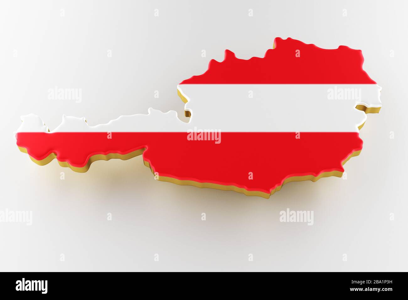 Immagine mappa Austria con bandiera. Terreno dell'Austria. Bandiera dell'Austria su una mappa. rendering 3d Foto Stock