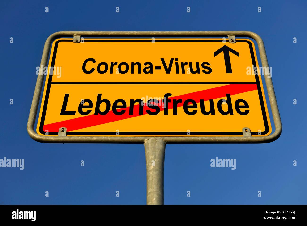 Composizione digitale, immagine simbolo, simbolo del nome della località, lussuria per la vita, Coronavirus, Sars-cov-2, Covid-19, Germania Foto Stock