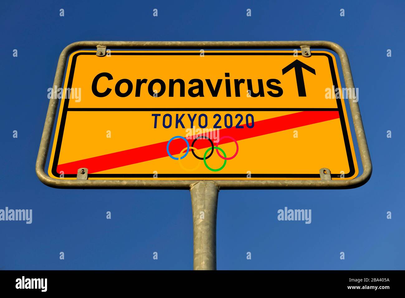 Composizione digitale, immagine simbolo, annullamento o rinvio dei Giochi Olimpici estivi 2020 a Tokyo a causa di coronavirus, Sars-cov-2, Covid-19 Foto Stock