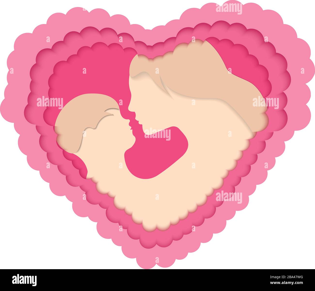 Felice madre giorno in forma di cuore, carta da taglio 3D banner astratto, poster, carta regalo, volantino concept illustrazione vettoriale. Festa di maggio, festa romantica Illustrazione Vettoriale