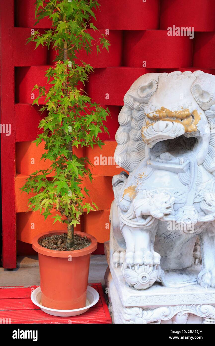 Statua del Leone, Chinatown, Kobe City, Honshu Island, Giappone, Asia Foto Stock