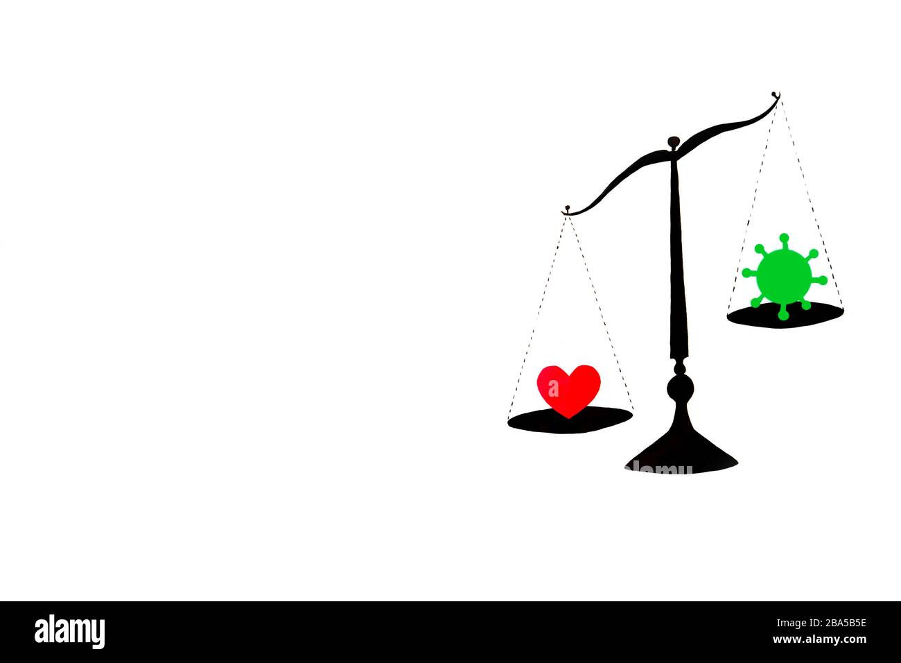 vecchia silhouette bilancia su sfondo bianco amore vs coronavirus Foto Stock