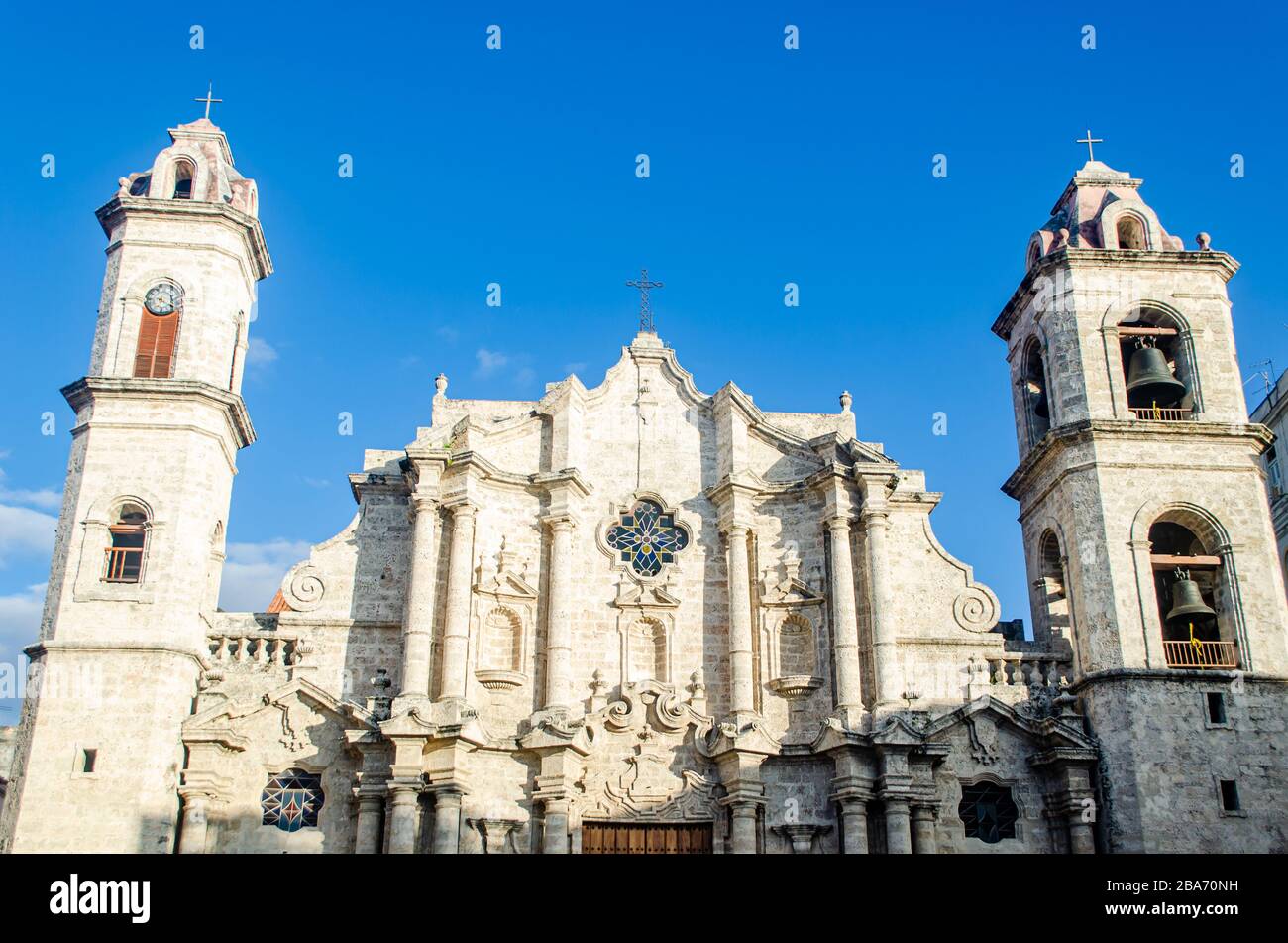 Particolare della facciata della Cattedrale di l'Avana nella Vecchia Havana Foto Stock