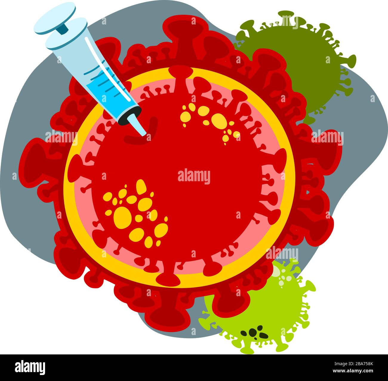Vector flat design siringa colorata iniezione su corona virus di Cover-19 per qualsiasi disegno contro Cover-19 in tutto il mondo Illustrazione Vettoriale