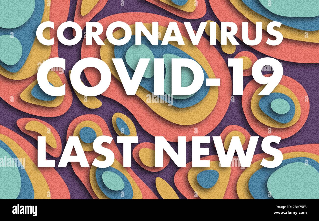 White Iscrizione LE ULTIME NOTIZIE di COVID-19 su sfondo multicolore. World Health Organization CHE ha introdotto un nuovo nome ufficiale per la malattia di Coronavirus Foto Stock