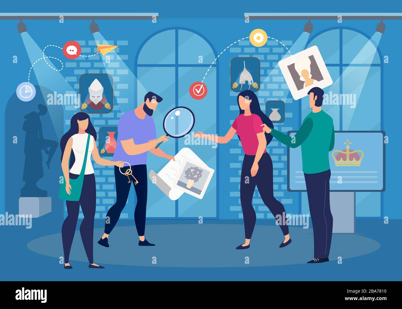 Persone che risolvono il mistero in quest Room Vector Illustrazione Vettoriale