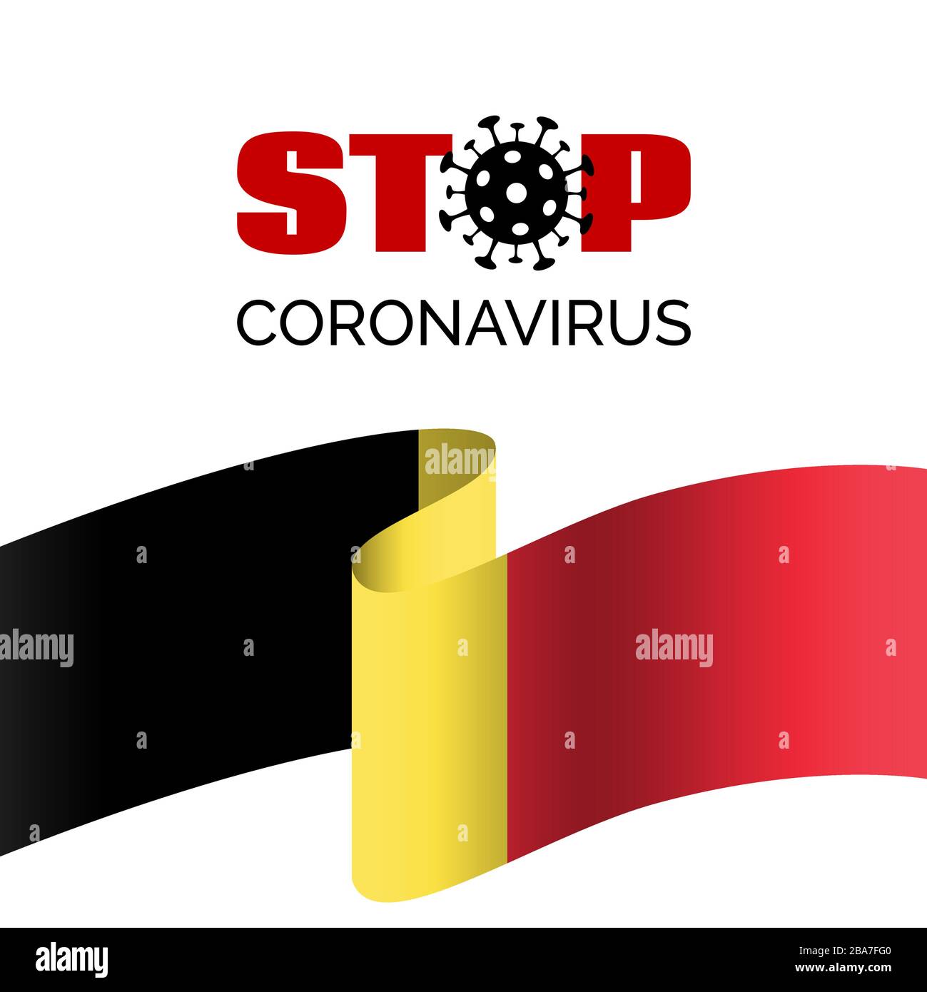 Fermare il coronavirus in Belgio. Banner vettoriale per prevenzione covid-19. Con bandiera belga Illustrazione Vettoriale
