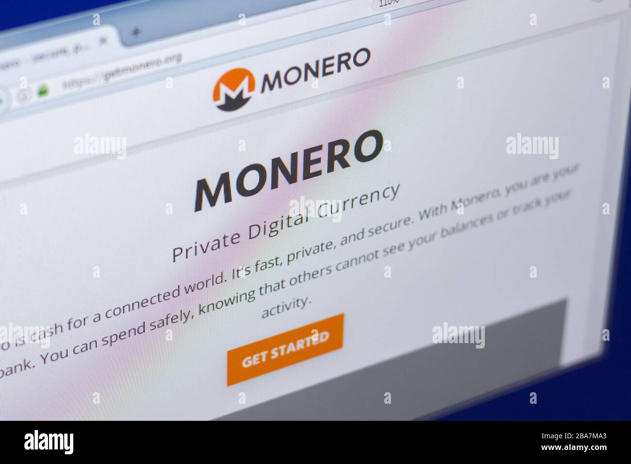 Ryazan, Russia - 29 marzo 2018 - Homepage della criptovaluta Monero su schermo per PC, indirizzo web - getmonero.org Foto Stock