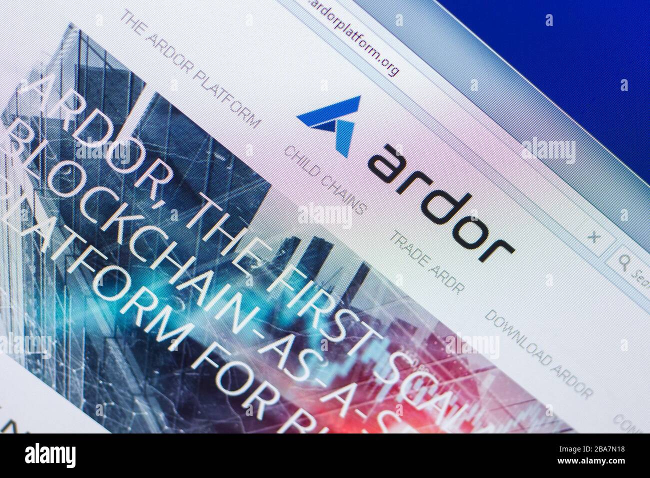 Ryazan, Russia - 29 marzo 2018 - Homepage di ardor cripto valuta su un display di PC, indirizzo web - ardorplatform.org Foto Stock