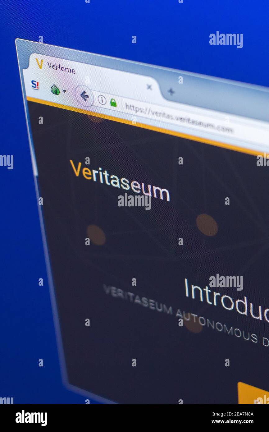 Ryazan, Russia - 29 marzo 2018 - Homepage di Veritaseum criptovaluta, indirizzo web - veritas.veritaseum.com Foto Stock