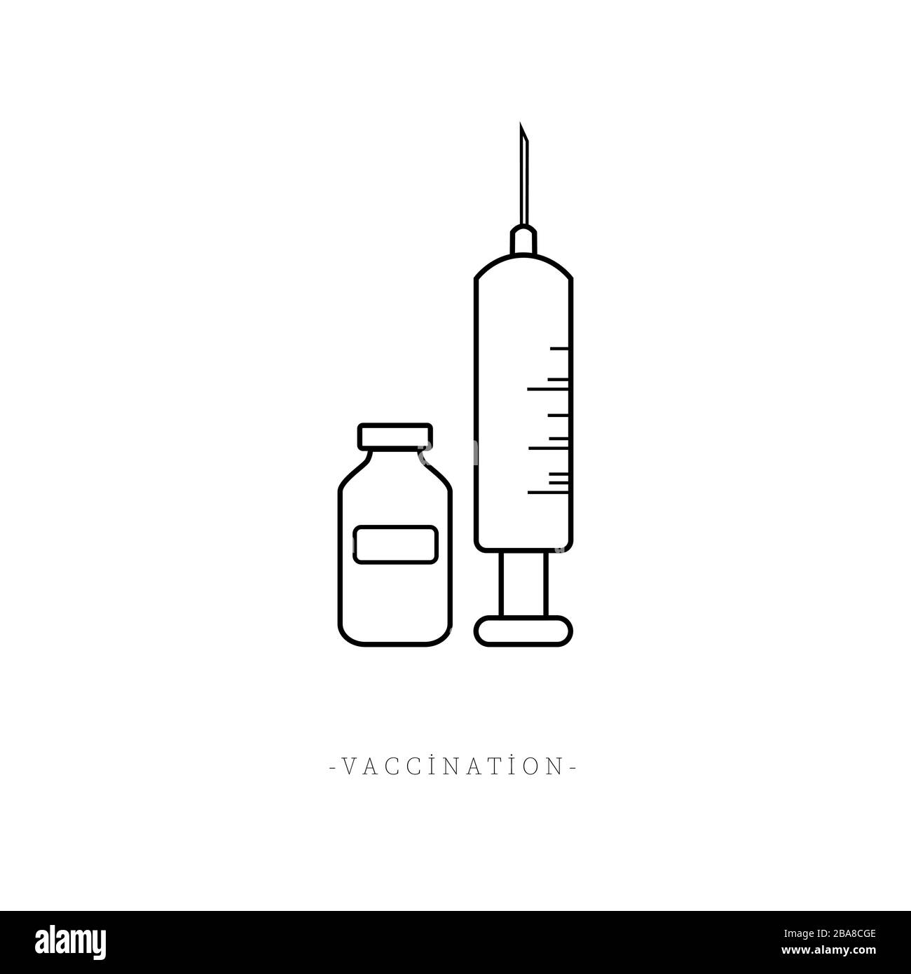 Icona della siringa e del flaconcino con outlinestyle. Vaccino, medico, concetto di malattia epidemica, illustrazione di vettore isolato Illustrazione Vettoriale