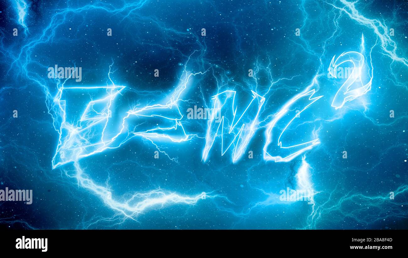 Blue Lightning Einstein's mass-Energy Equivalence, e=mc2, sfondo astratto generato dal computer, rendering 3D Foto Stock