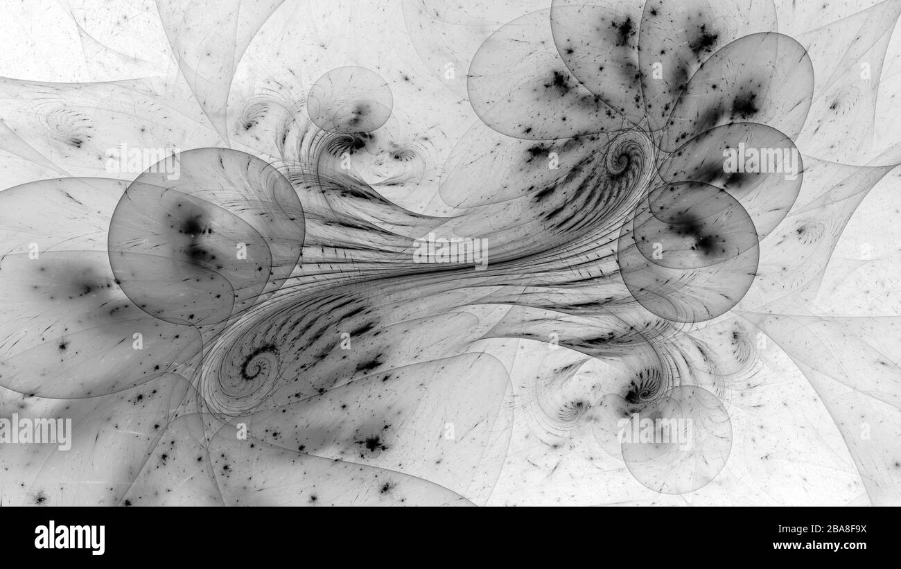 Quantum a spirale correlati, bianco e nero, effetto negativo astratto generato dal computer, rendering 3D Foto Stock