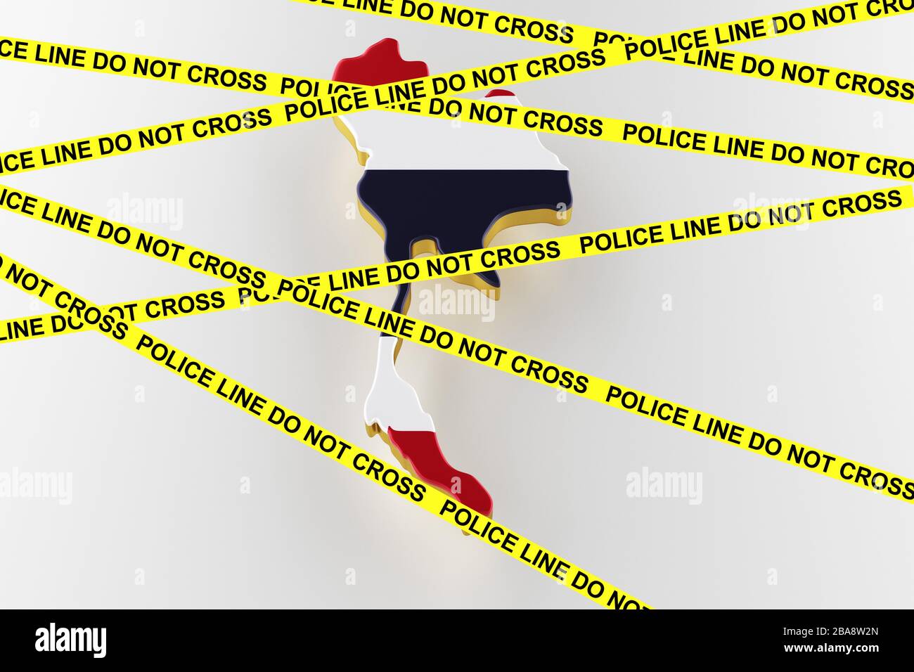 Thailand Crime Concept, indagine della polizia. Mappa 3D della Thailandia. Mappa del confine con la Thailandia con bandiera. rendering 3d Foto Stock